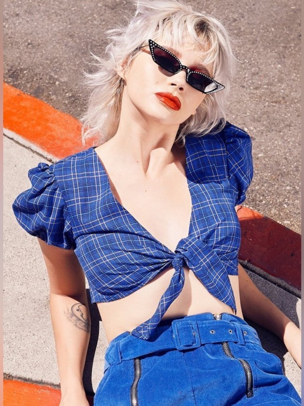 Valfre Navy Plaid Tie-Front Crop Top